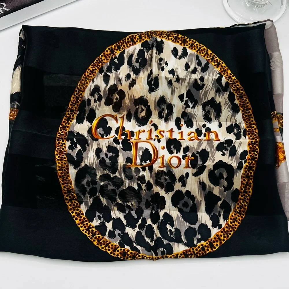 Dior Vintage Black and Gold Animal Print Scarf